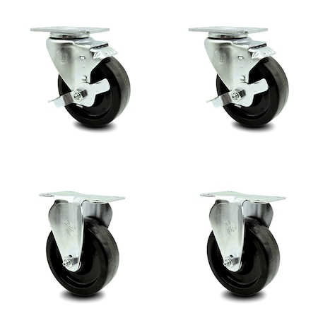 Service Caster 4 Inch Phenolic Swivel Top Plate Caster Set with 2 Brakes 2 Rigid SCC-20S414-PHS-TLB-2-R-2